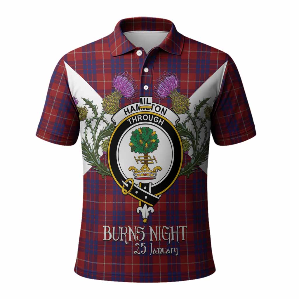 Hamilton Tartan Family Crest Polo Shirt Scottish Burns Night Thistle Floral
