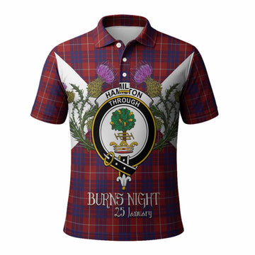 Hamilton Tartan Family Crest Polo Shirt Scottish Burns Night Thistle Floral