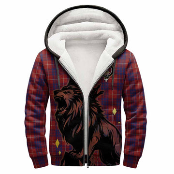 Hamilton Tartan Family Crest Sherpa Hoodie Crowned Lion Roaring