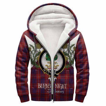 Hamilton Tartan Family Crest Sherpa Hoodie Scottish Burns Night Thistle Floral