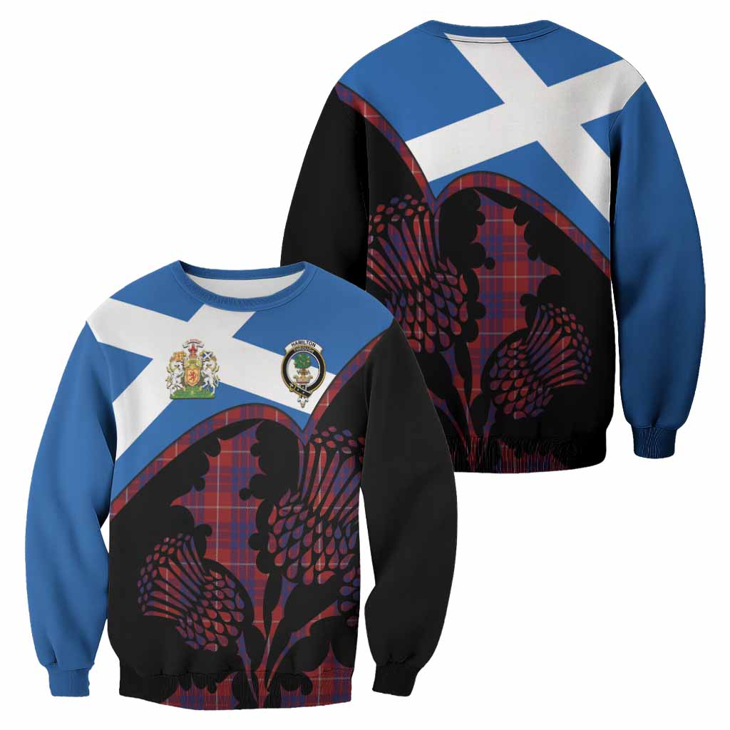Hamilton Tartan Family Crest Sweatshirt Scotland Thistle Floral Flag Style
