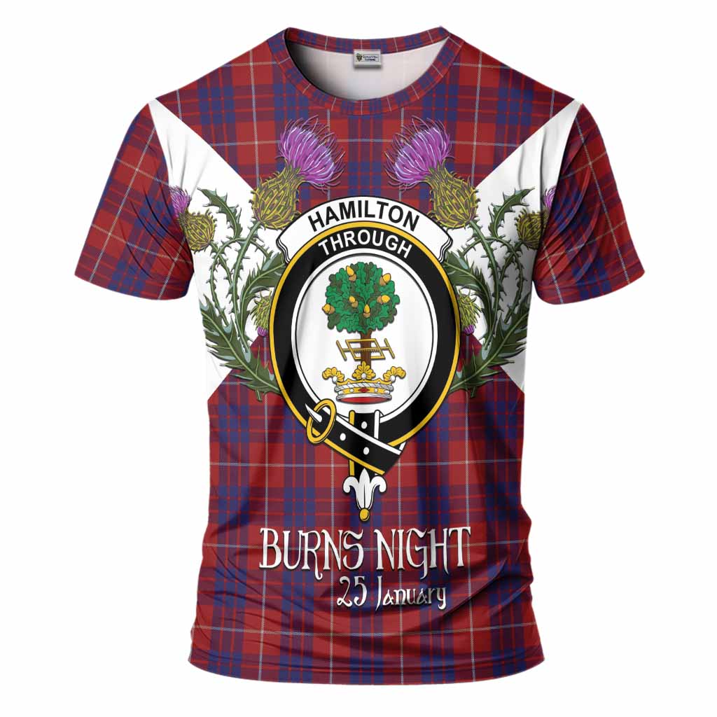 Hamilton Tartan Family Crest T-Shirt Scottish Burns Night Thistle Floral