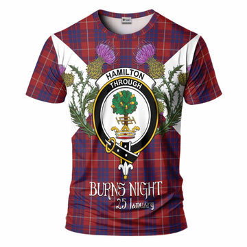 Hamilton Tartan Family Crest T-Shirt Scottish Burns Night Thistle Floral