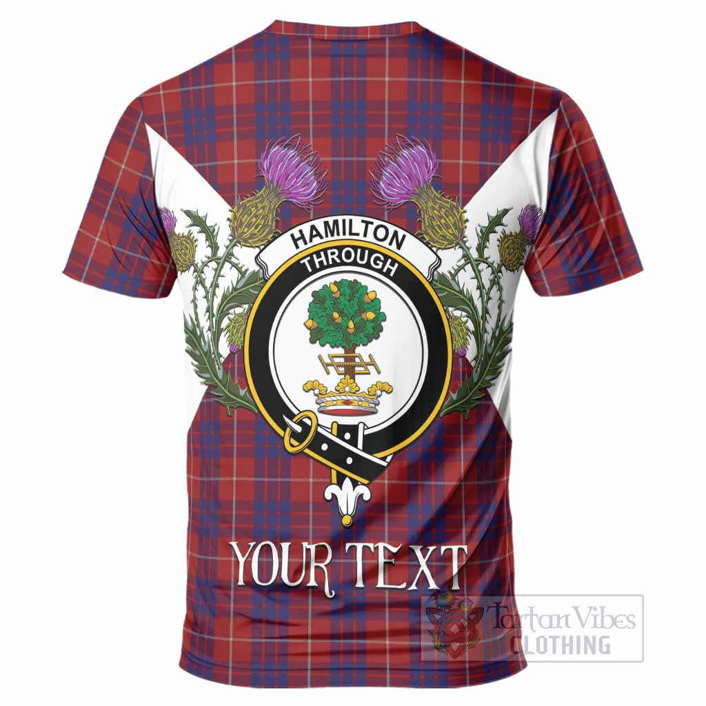 Hamilton Tartan Family Crest T-Shirt Scottish Burns Night Thistle Floral