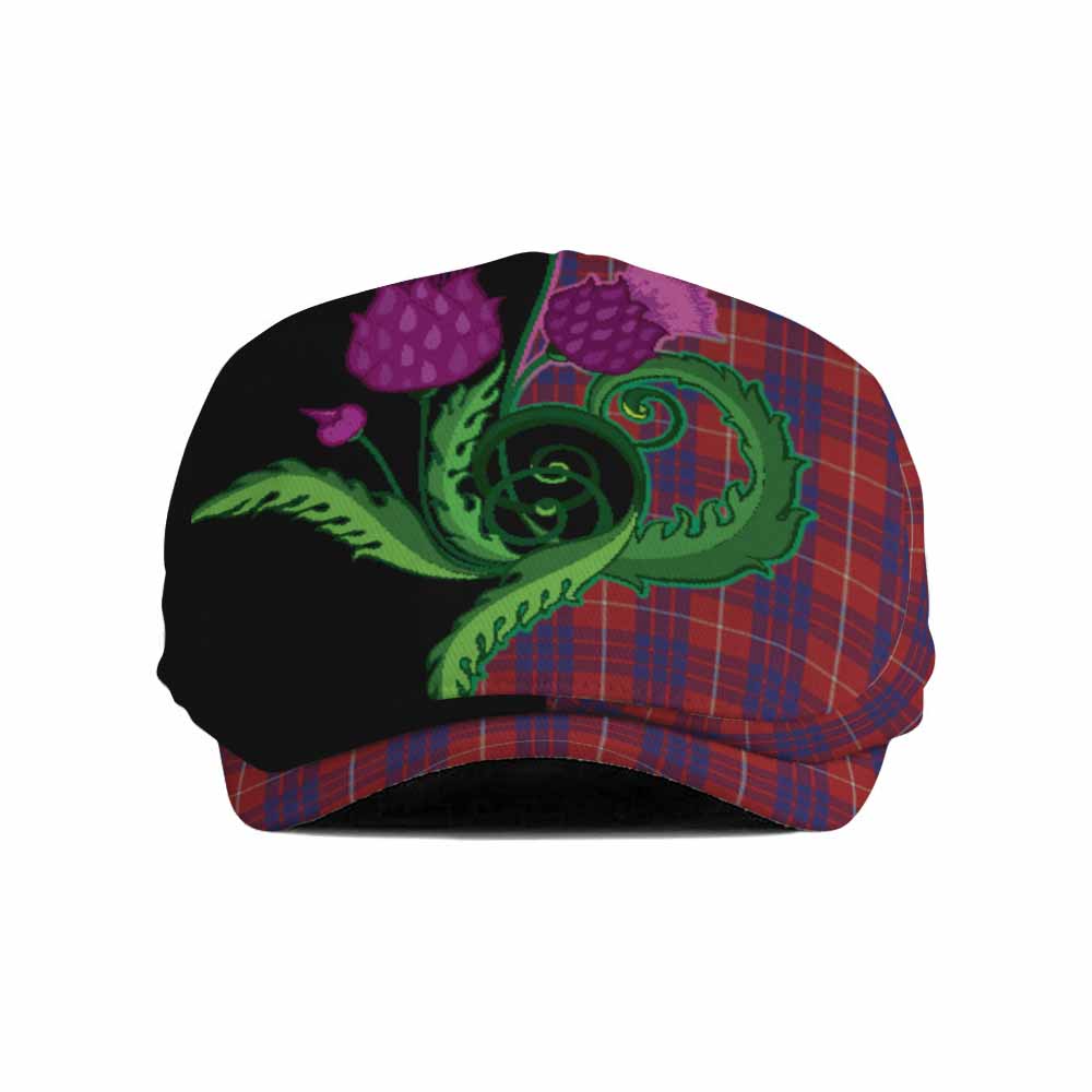 Hamilton Tartan Flat Cap, Jeff Cap Traditional Scottish Thistle