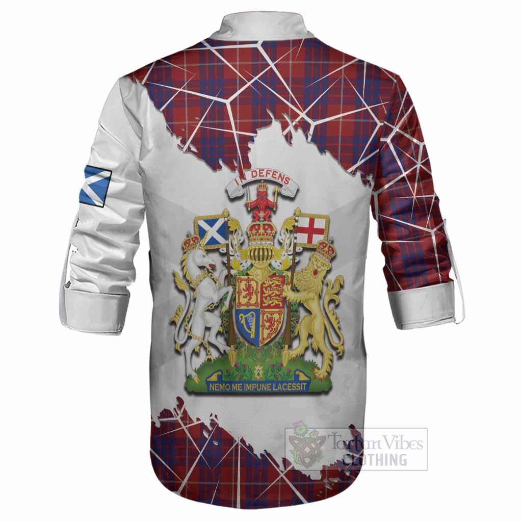Hamilton Tartan Ghillie Shirt with Family Crest and Lion Rampant Grunge Style