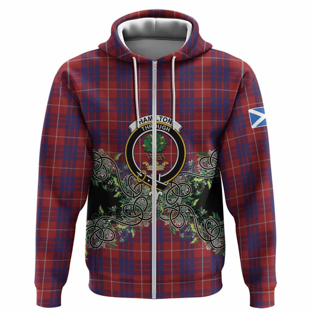Hamilton Tartan Hoodie Thistle Scottish Spirit
