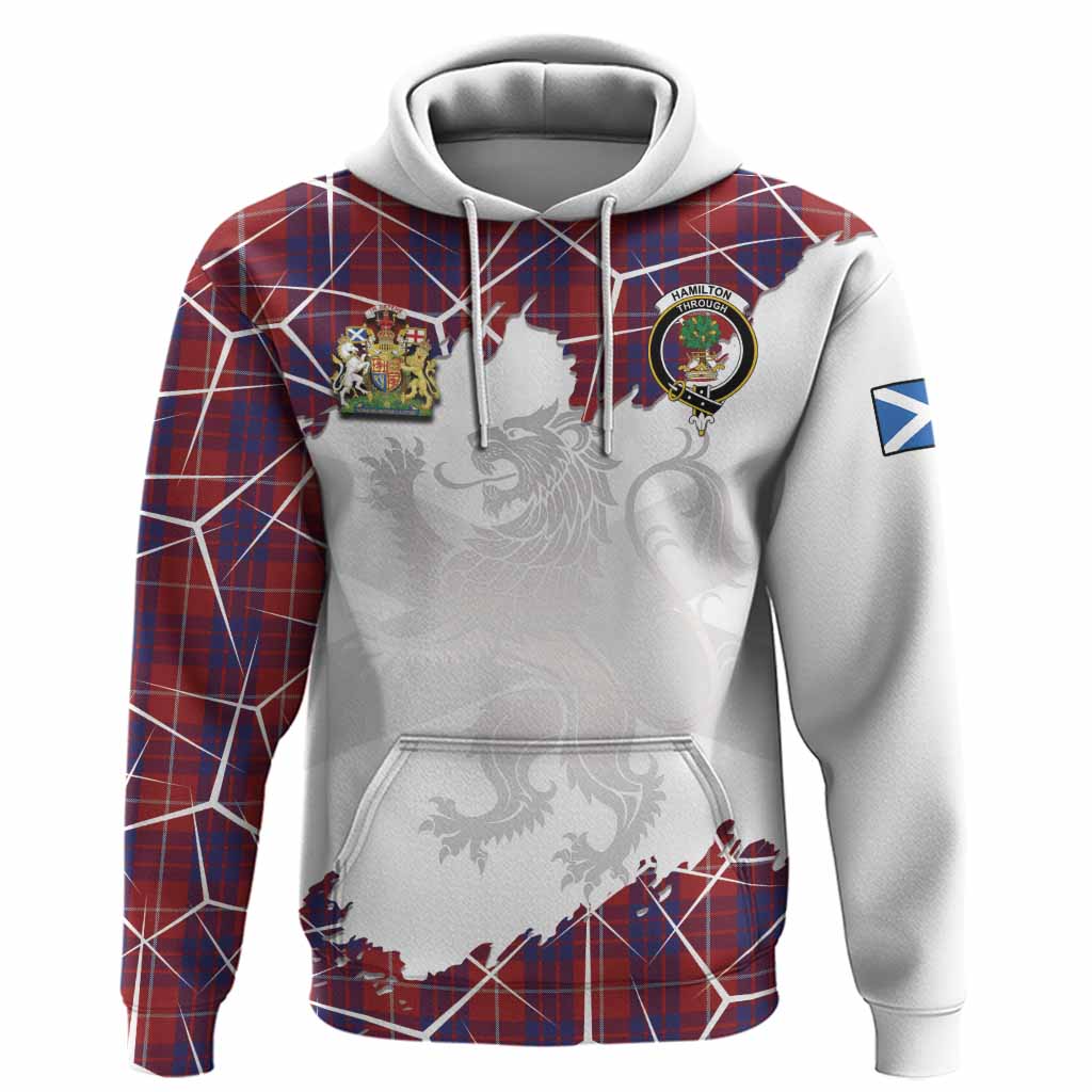 Hamilton Tartan Hoodie with Family Crest and Lion Rampant Grunge Style
