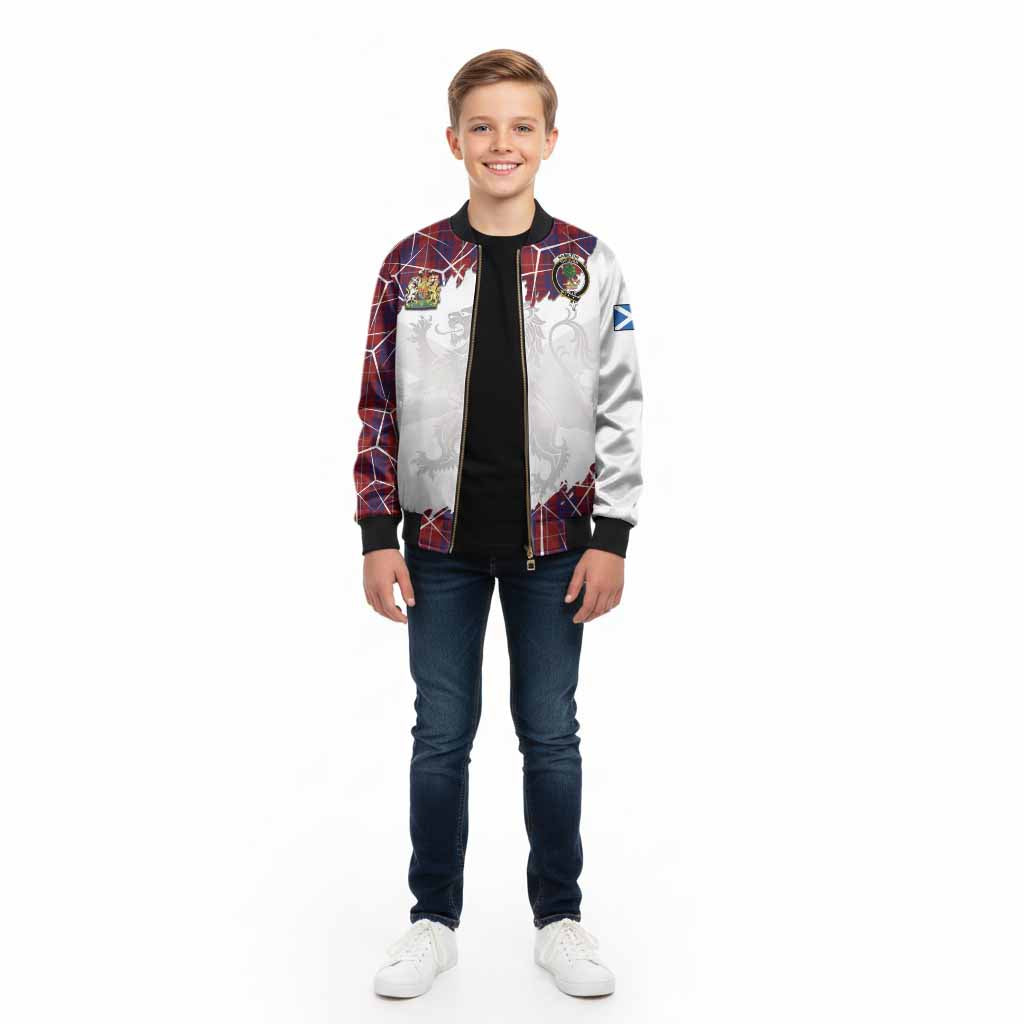 Hamilton Tartan Kid Bomber Jacket with Family Crest and Lion Rampant Grunge Style