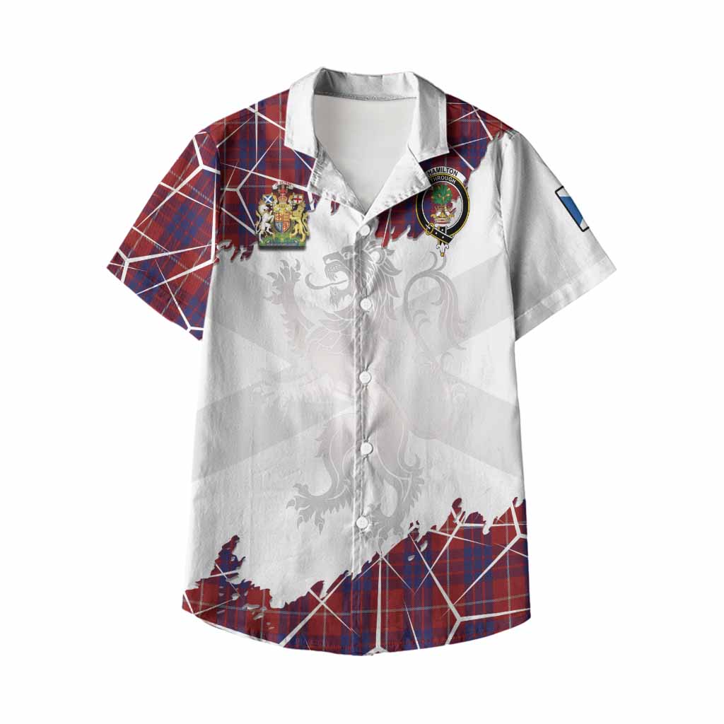 Hamilton Tartan Kid Hawaiian Shirt with Family Crest and Lion Rampant Grunge Style