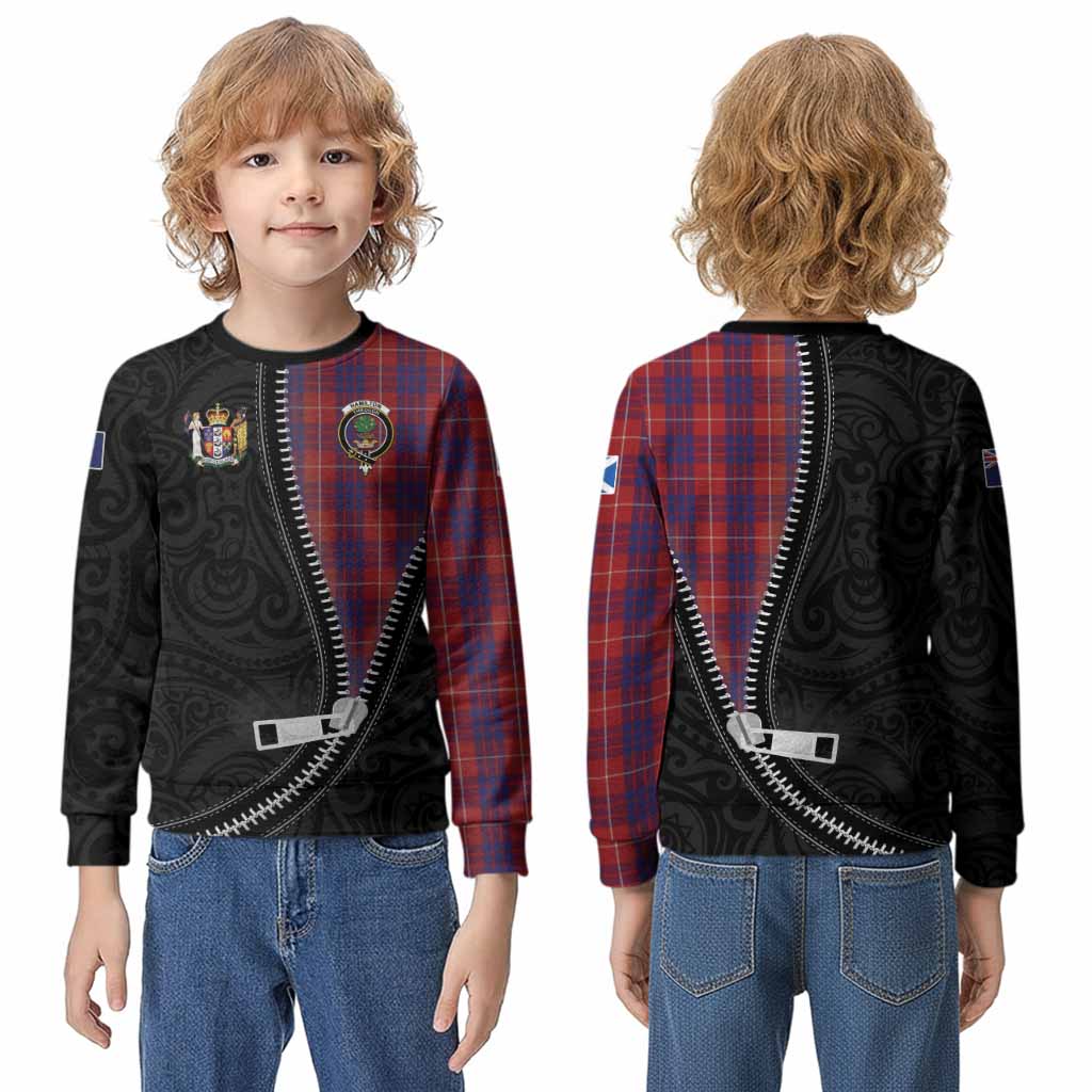 Hamilton Tartan Kid Knitted Sweatshirt New Zealand Pattern Unique Zipper Stylized