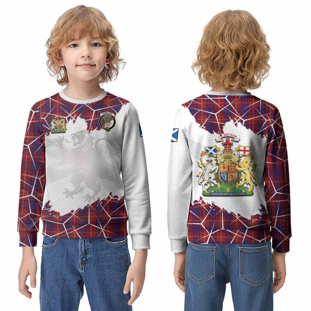 Hamilton Tartan Kid Knitted Sweatshirt with Family Crest and Lion Rampant Grunge Style