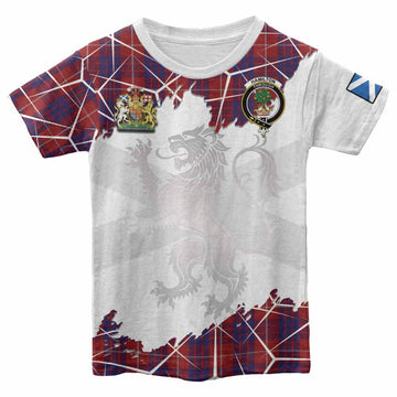 Hamilton Tartan Kid T-shirt with Family Crest and Lion Rampant Grunge Style