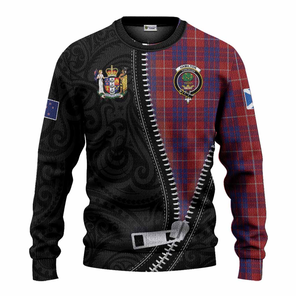Hamilton Tartan Knitted Sweater New Zealand Pattern Unique Zipper Stylized
