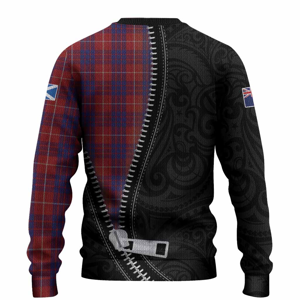Hamilton Tartan Knitted Sweater New Zealand Pattern Unique Zipper Stylized