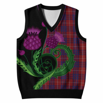 Hamilton Tartan Knitted V-Neck Vest Traditional Scottish Thistle