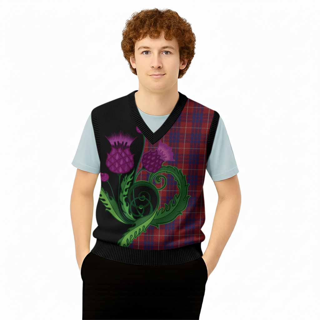 Hamilton Tartan Knitted V-Neck Vest Traditional Scottish Thistle