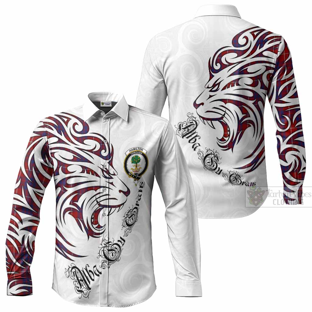 Hamilton Tartan Lion Roar Long Sleeve Button Shirts Alba Gu Brath with Celtic Motifs