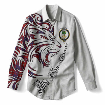 Hamilton Tartan Lion Roar Women Casual Shirt Alba Gu Brath with Celtic Motifs