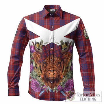 Hamilton Tartan Long Sleeve Button Shirts Scottish Thistle Heilan Coo