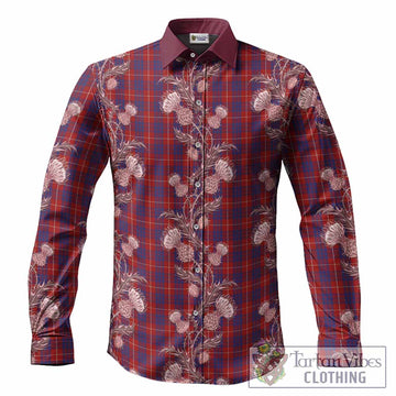 Hamilton Tartan Long Sleeve Button Shirts Seamless Scottish Thistle Flowers