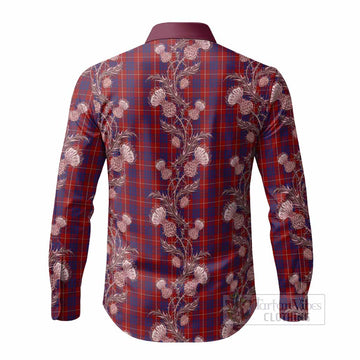 Hamilton Tartan Long Sleeve Button Shirts Seamless Scottish Thistle Flowers