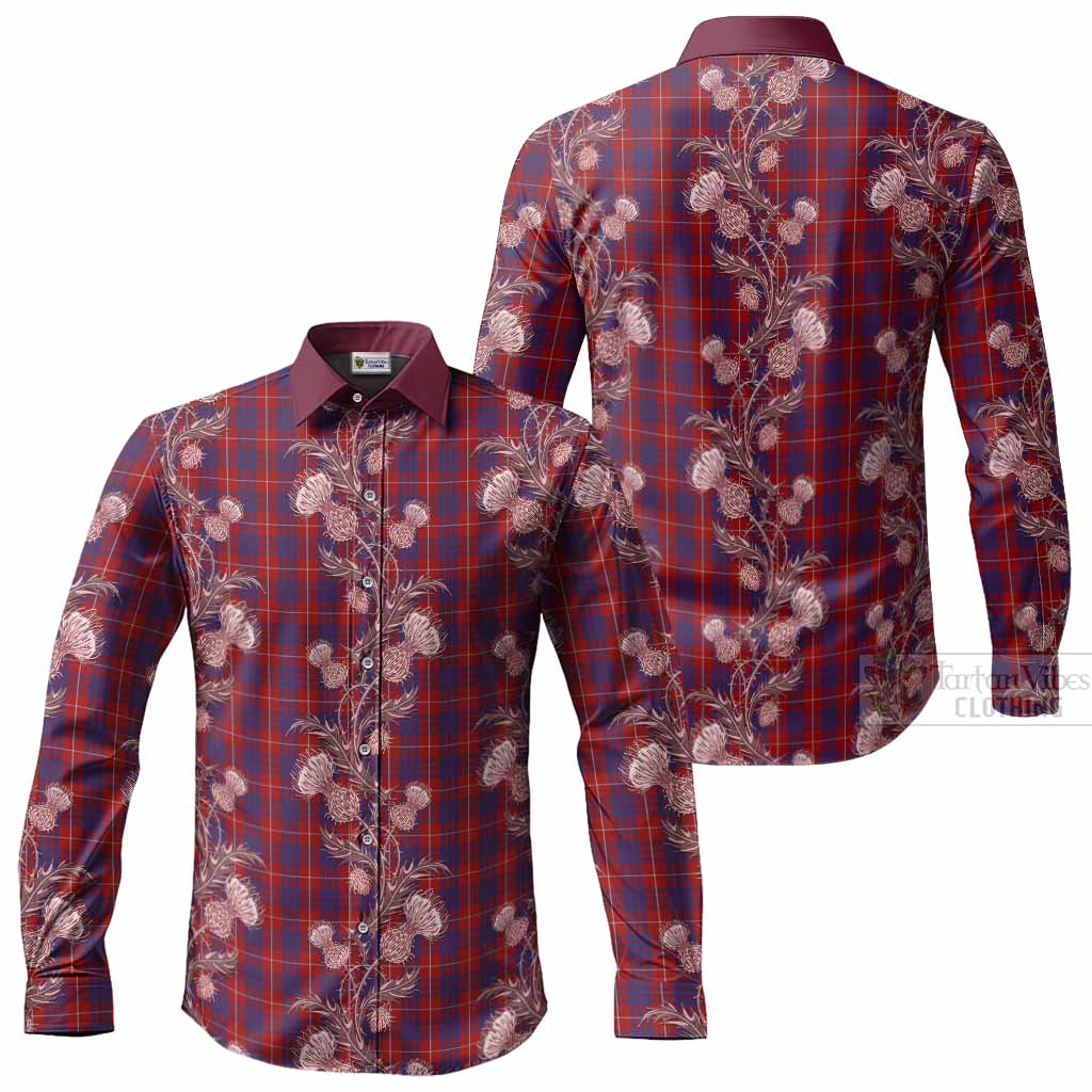 Hamilton Tartan Long Sleeve Button Shirts Seamless Scottish Thistle Flowers
