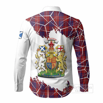 Hamilton Tartan Long Sleeve Button Shirts with Family Crest and Lion Rampant Grunge Style