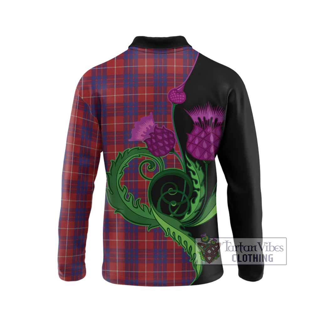 Hamilton Tartan Long Sleeve Polo Shirt Traditional Scottish Thistle