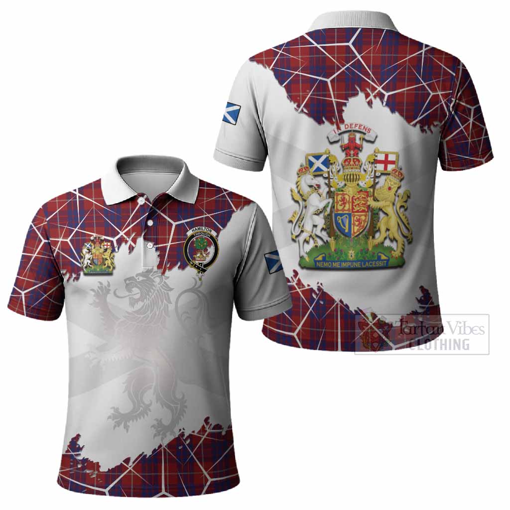 Hamilton Tartan Polo Shirt with Family Crest and Lion Rampant Grunge Style