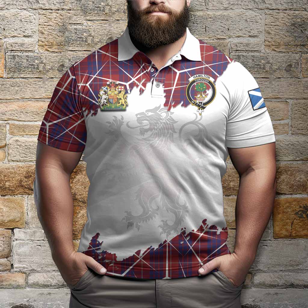 Hamilton Tartan Polo Shirt with Family Crest and Lion Rampant Grunge Style