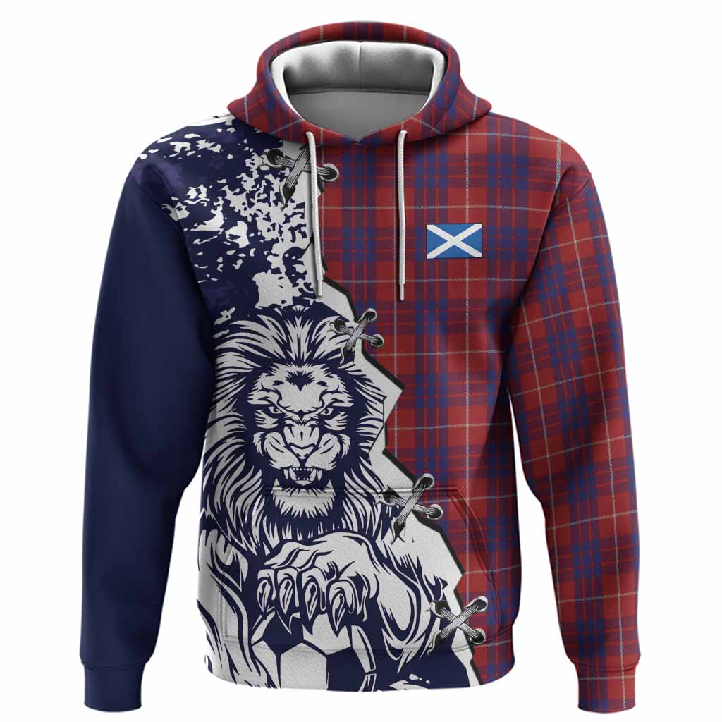 Hamilton Tartan Scottish Hoodie Angry Lion With Soccer Ball Style