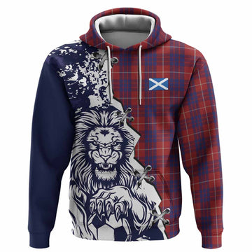 Hamilton Tartan Scottish Hoodie Angry Lion With Soccer Ball Style