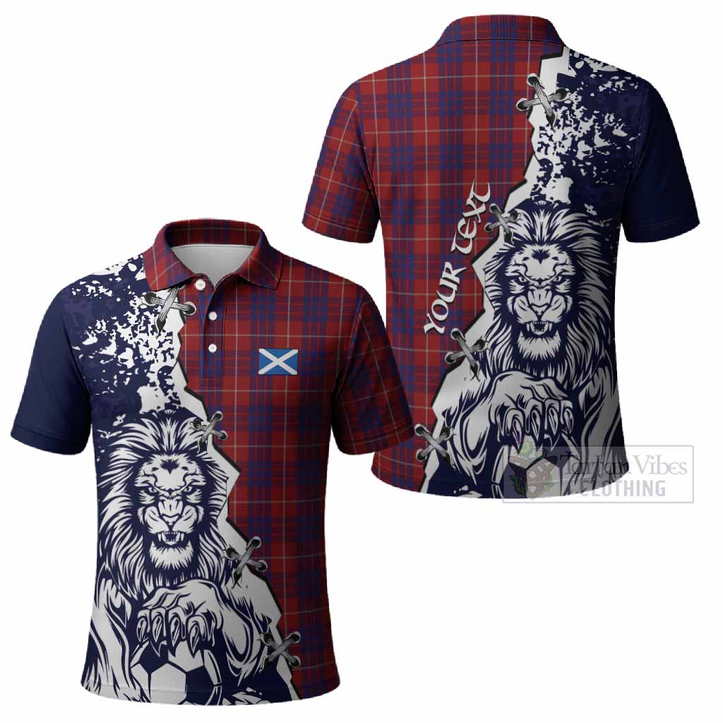 Hamilton Tartan Scottish Polo Shirt Angry Lion With Soccer Ball Style