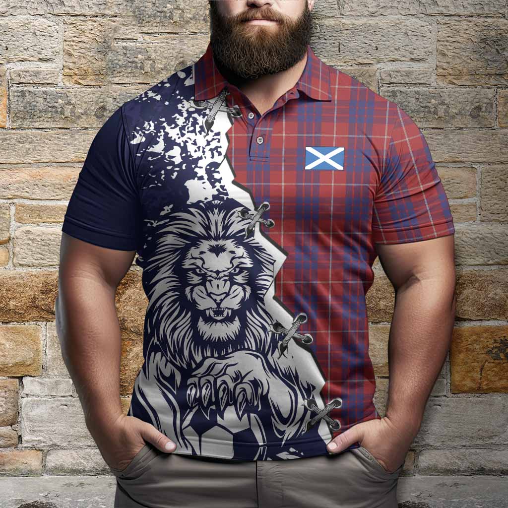 Hamilton Tartan Scottish Polo Shirt Angry Lion With Soccer Ball Style