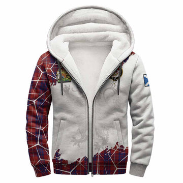 Hamilton Tartan Sherpa Hoodie with Family Crest and Lion Rampant Grunge Style