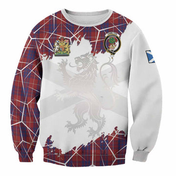 Hamilton Tartan Sweatshirt with Family Crest and Lion Rampant Grunge Style