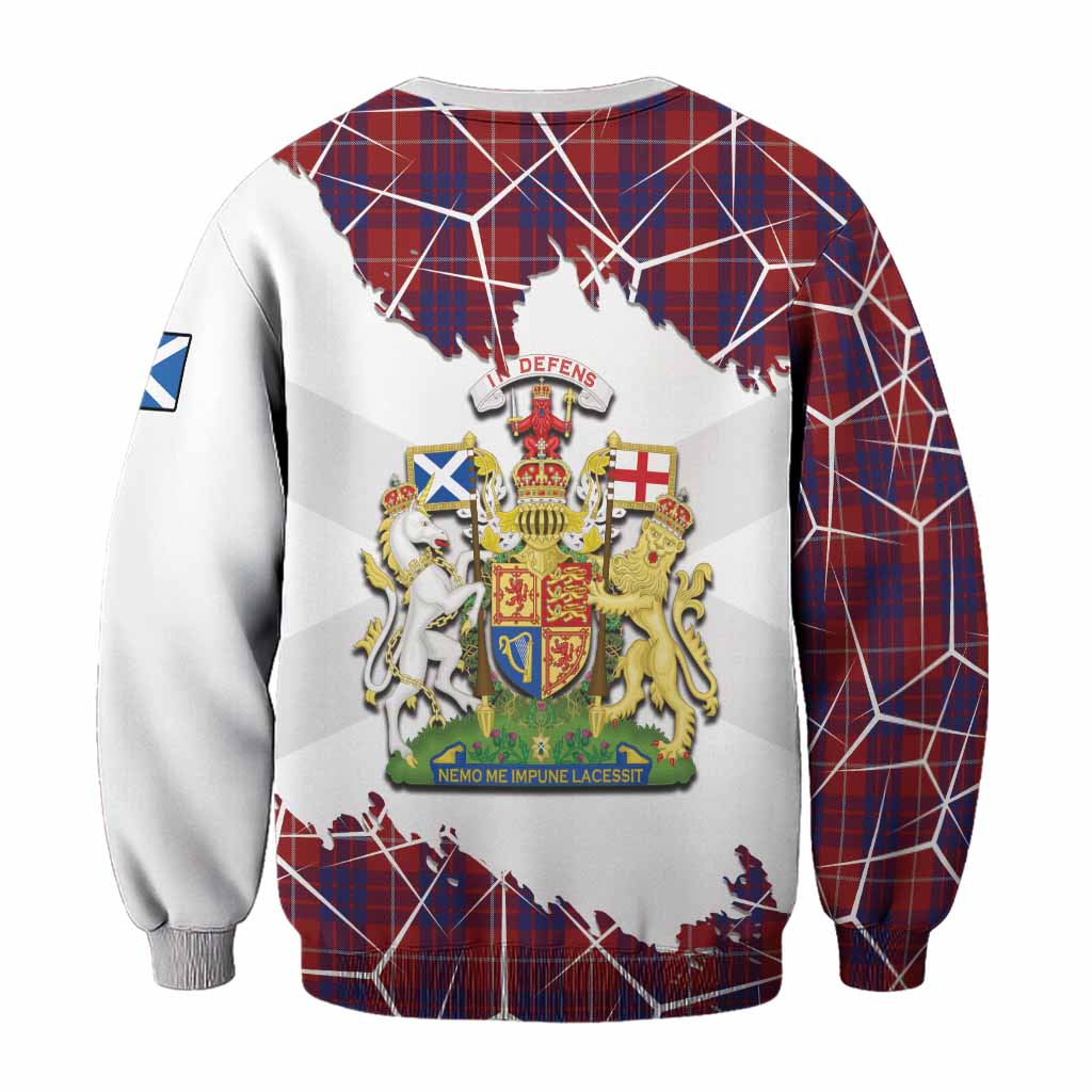 Hamilton Tartan Sweatshirt with Family Crest and Lion Rampant Grunge Style