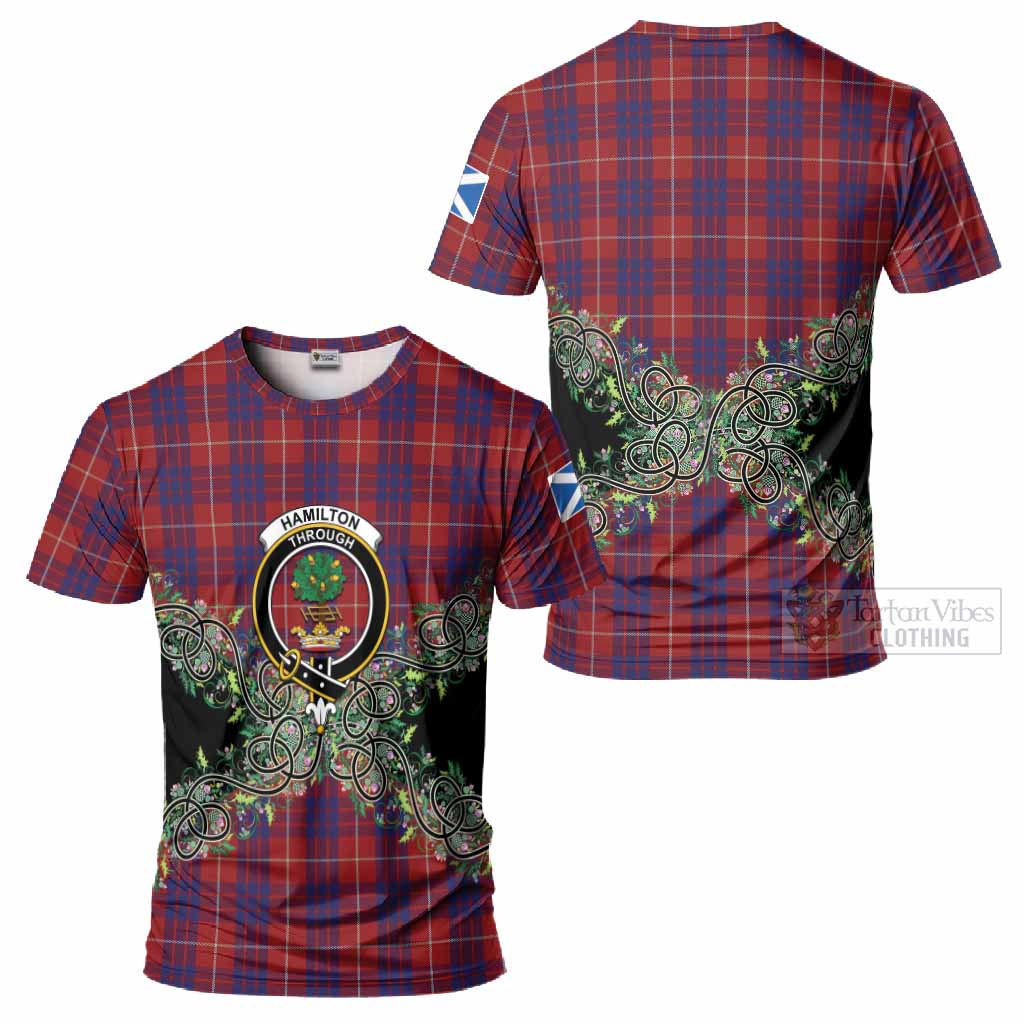 Hamilton Tartan T-Shirt Thistle Scottish Spirit