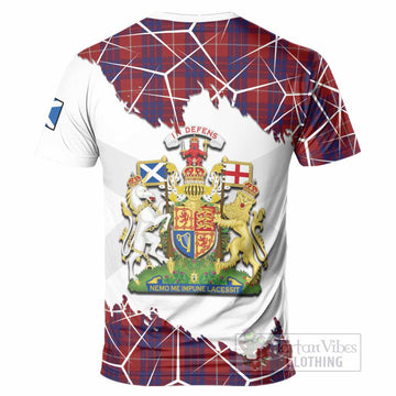 Hamilton Tartan T-Shirt with Family Crest and Lion Rampant Grunge Style