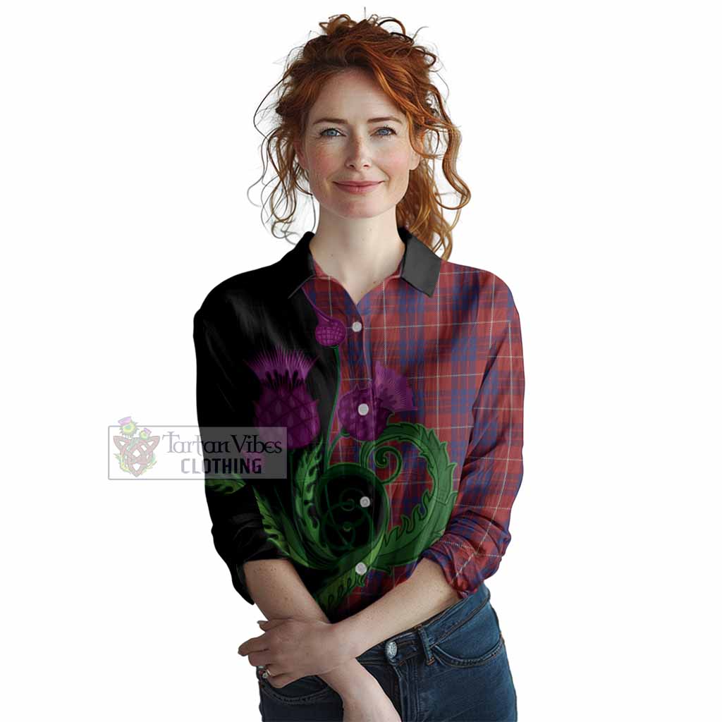 Hamilton Tartan Women Casual Shirt Traditional Scottish Thistle