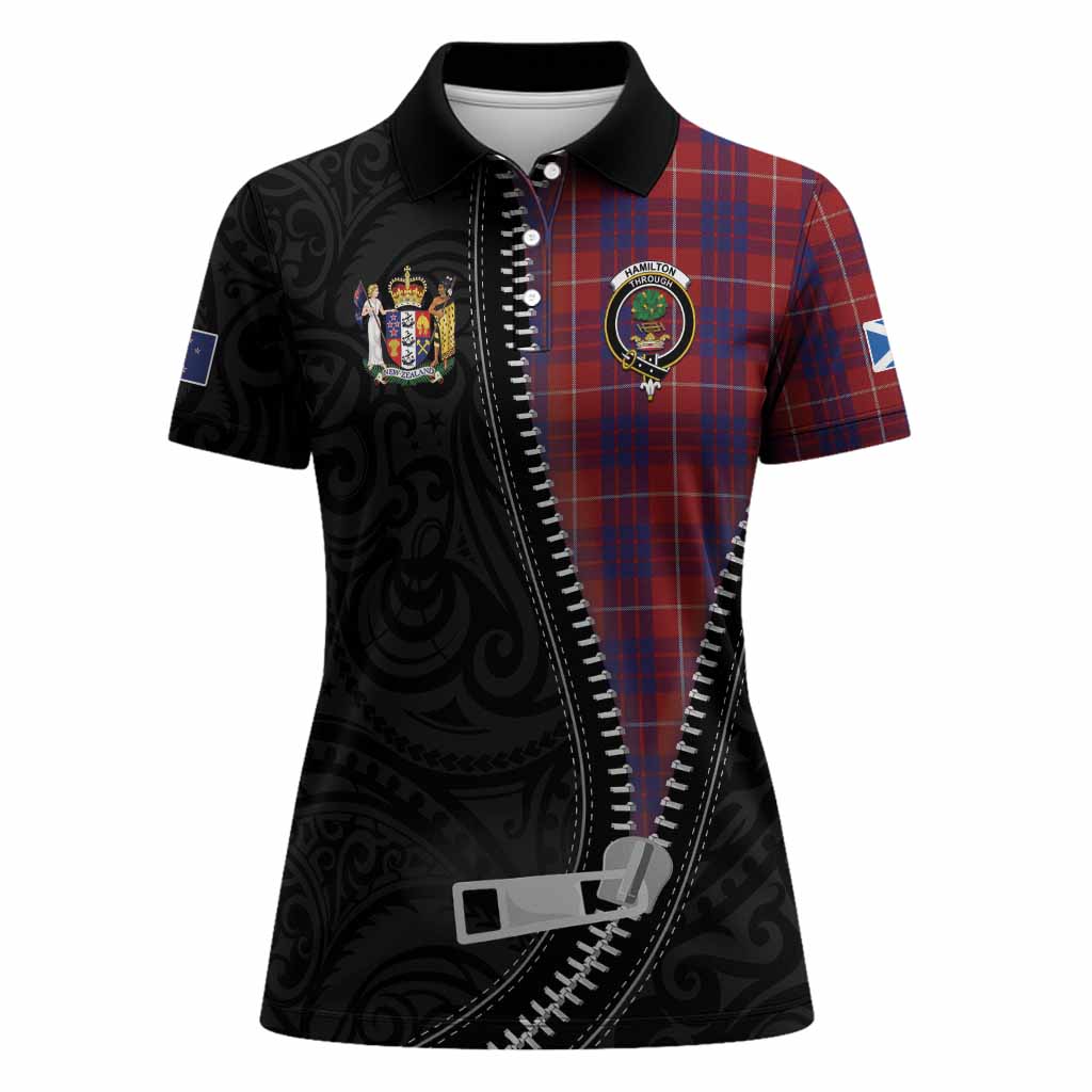 Hamilton Tartan Women Polo Shirt New Zealand Pattern Unique Zipper Stylized