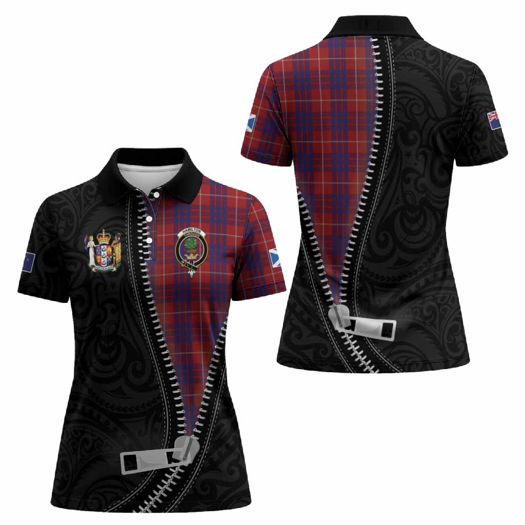 Hamilton Tartan Women Polo Shirt New Zealand Pattern Unique Zipper Stylized