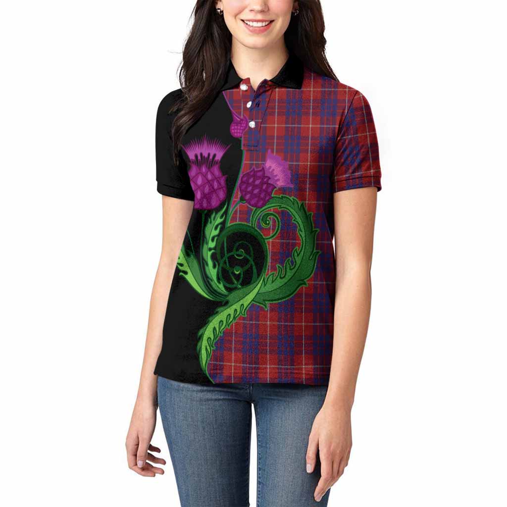 Hamilton Tartan Women Polo Shirt Traditional Scottish Thistle