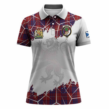 Hamilton Tartan Women Polo Shirt with Family Crest and Lion Rampant Grunge Style