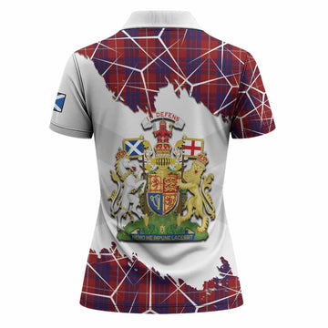 Hamilton Tartan Women Polo Shirt with Family Crest and Lion Rampant Grunge Style