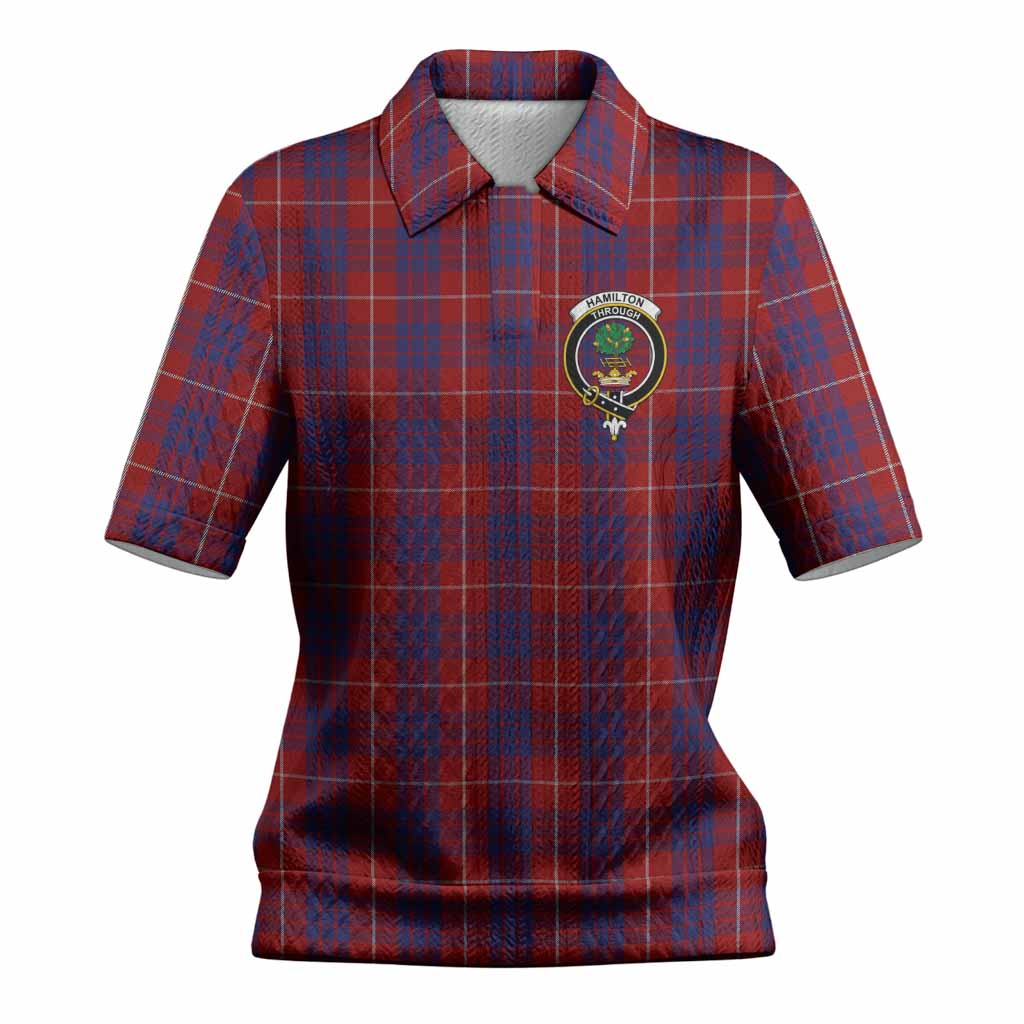 Hamilton Tartan Women’s Polo Sweater Top with Family Crest