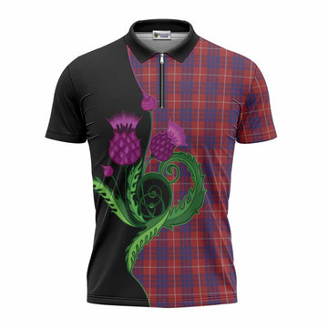 Hamilton Tartan Zipper Polo Shirt Traditional Scottish Thistle