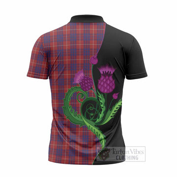 Hamilton Tartan Zipper Polo Shirt Traditional Scottish Thistle