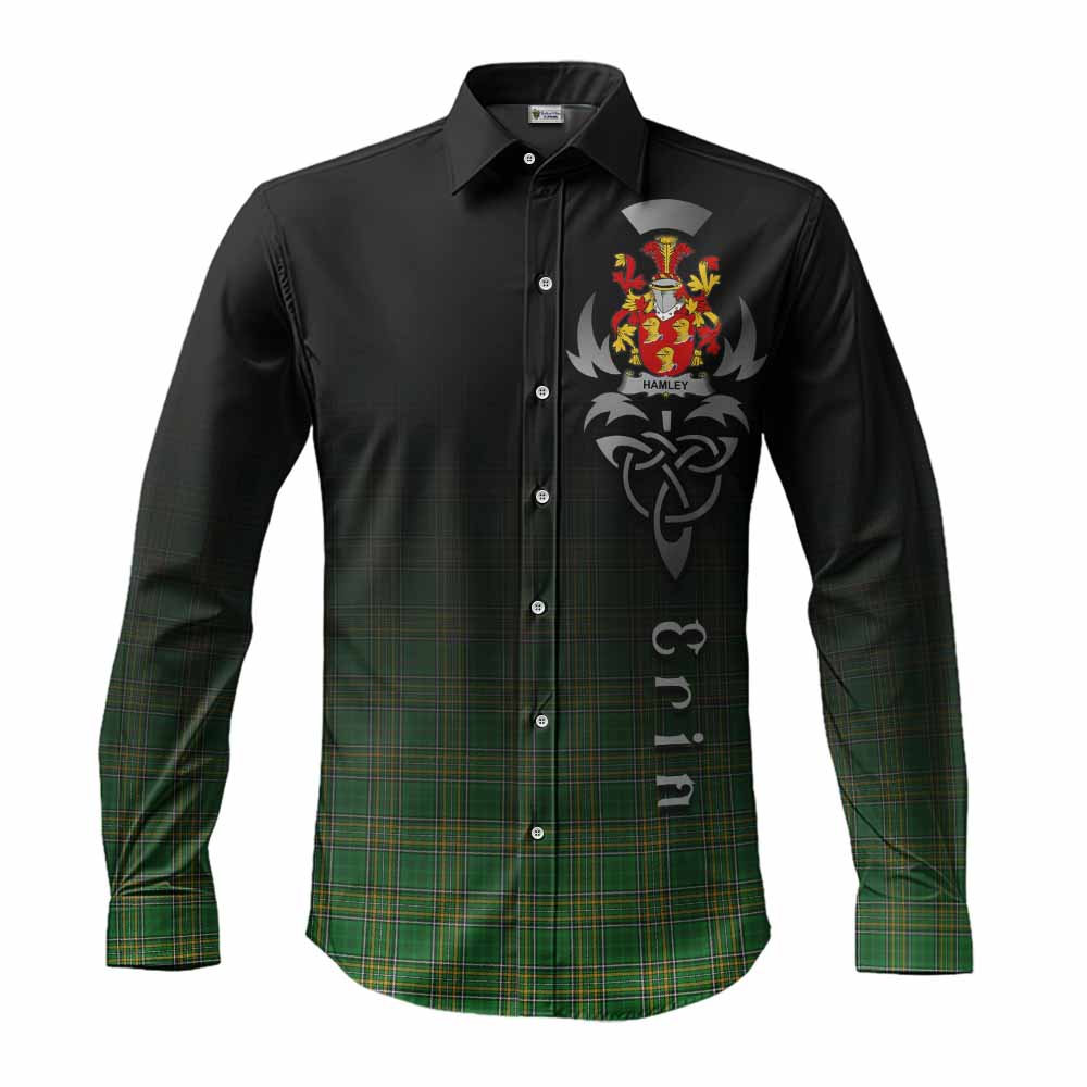 Tartan Vibes Clothing Hamley Irish Clan Long Sleeve Button Shirt with Coat of Arms Erin Go Bragh Celtic Inspired